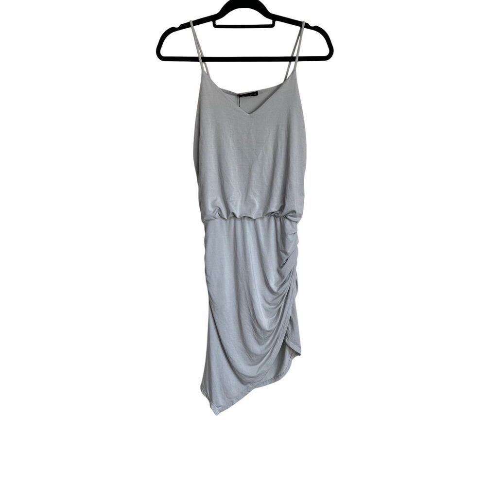 Revolve Krisa Dress Womens Size XS Gray Mini Asymmetrical Cami Ruched V-Neck